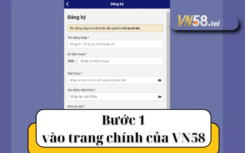 Bước 1: vào trang chính của VN58